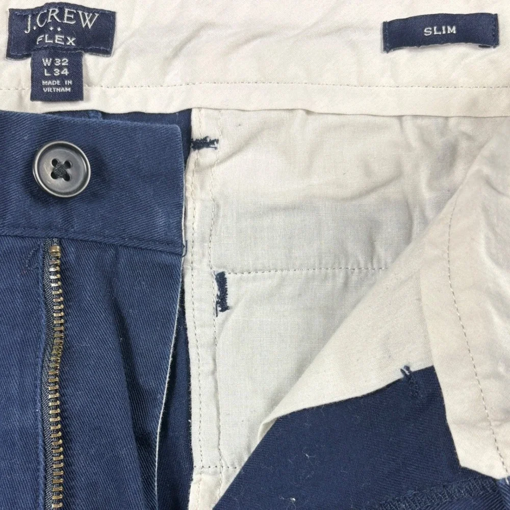 J. Crew Factory Mens Slim Flex Chino Pants Navy Blue Classic‎ Preppy Size 32x34